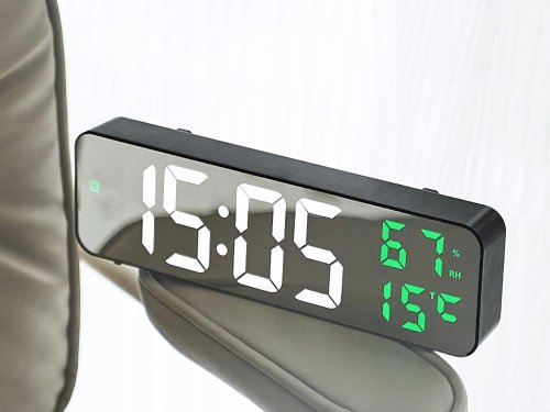 Verk 27369 Multifunkčné zrkadlové hodiny s budíkom a teplomerom zelené