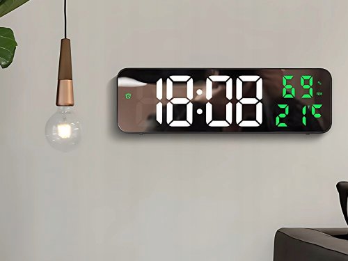 Verk 27369 Multifunkční zrcadlové hodiny s budíkem a teploměrem zelené