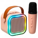 KIK KX3379 Karaoke Bluetooth reproduktor 6 W, bezdrôtový mikrofón, ružový