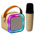 KIK KX3379 Karaoke Bluetooth reproduktor 6 W, bezdrôtový mikrofón, béžový