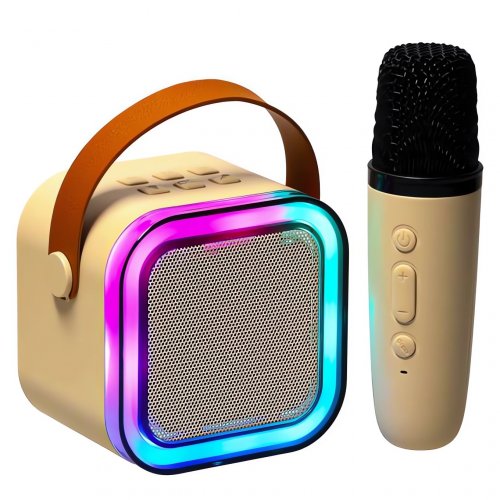 KIK KX3379 Karaoke Bluetooth reproduktor 6 W, bezdrôtový mikrofón, béžový