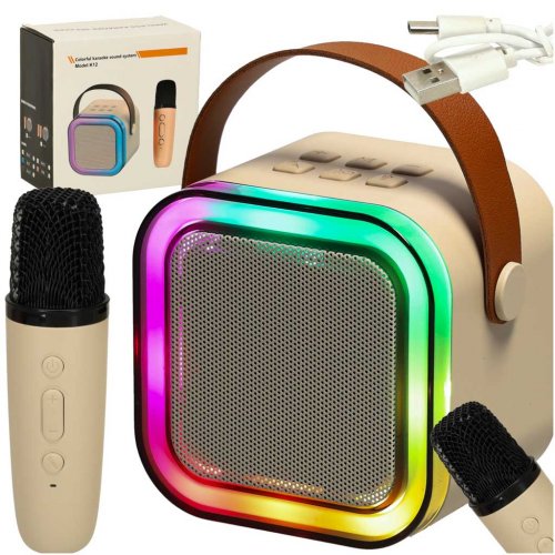 KIK KX3379 Karaoke Bluetooth reproduktor 6 W, bezdrôtový mikrofón, béžový