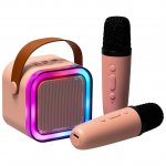 KIK KX3377 Karaoke Bluetooth reproduktor 6 W, 2x bezdrôtový mikrofón, ružový