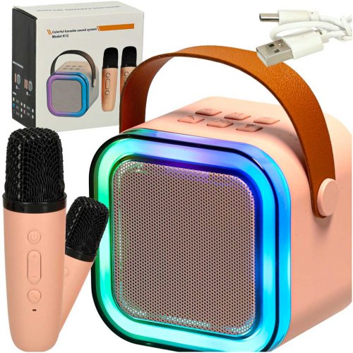 KIK KX3377 Karaoke Bluetooth reproduktor 6 W, 2x bezdrôtový mikrofón, ružový