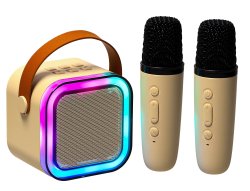 KIK KX3377 Karaoke Bluetooth reproduktor 6 W, 2x bezdrôtový mikrofón, béžový