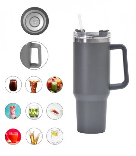 Gordon G870 Termohrnček s uchom a slamkou, nerez, 1200 ml, tmavo šedá
