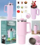Gordon G870 Termohrnček s uchom a slamkou, nerez, 1200 ml, ružová