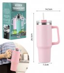 Gordon G870 Termohrnček s uchom a slamkou, nerez, 1200 ml, ružová