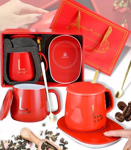 Gordon G912 Elektrický ohrievač šálky 15 W + šálka a lyžička, červený