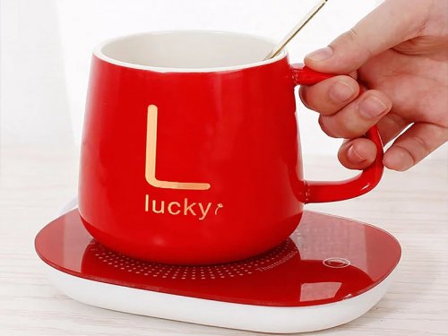 Gordon G912 Elektrický ohrievač šálky 15 W + šálka a lyžička, červený