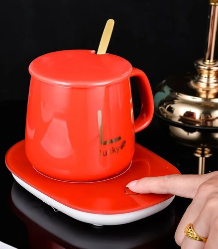 Gordon G912 Elektrický ohrievač šálky 15 W + šálka a lyžička, červený