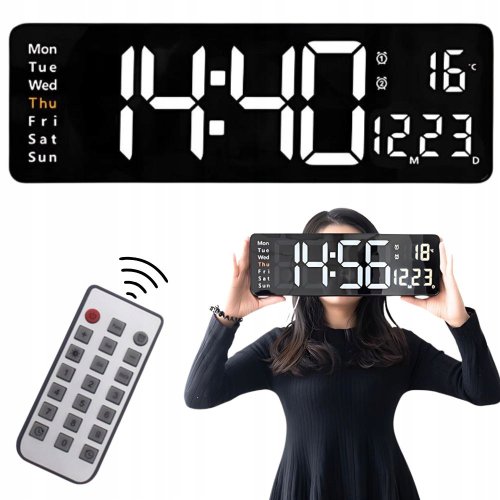 Verk 27453 Multifunkční nástěnné digitální hodiny s teploměrem černé