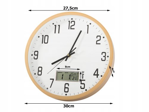 Verk 27457 Analógové nástenné hodiny s kalendárom, 30 cm, hnedé