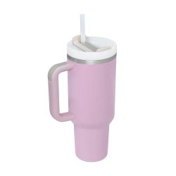 Pronett XJ5555 Termohrnek s uchem a brčkem, nerez, 1200 ml, světle růžová