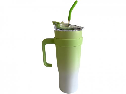 Pronett XJ5556 Termohrnček s uchom a slamkou, nerez, 1200 ml, ombre zelený