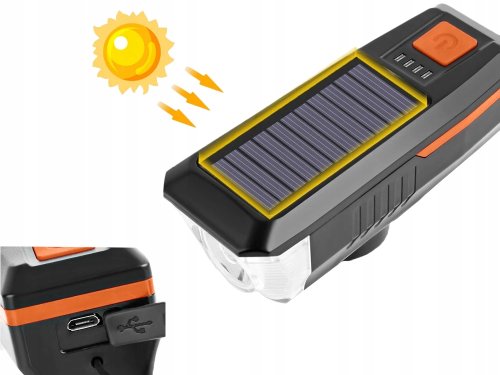 Verk 14491 LED světlo na kolo USB s klaksonem a solárním nabíjením, červené