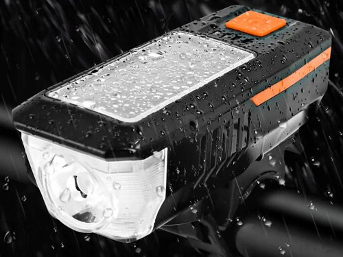 Verk 14491 LED světlo na kolo USB s klaksonem a solárním nabíjením, zelené