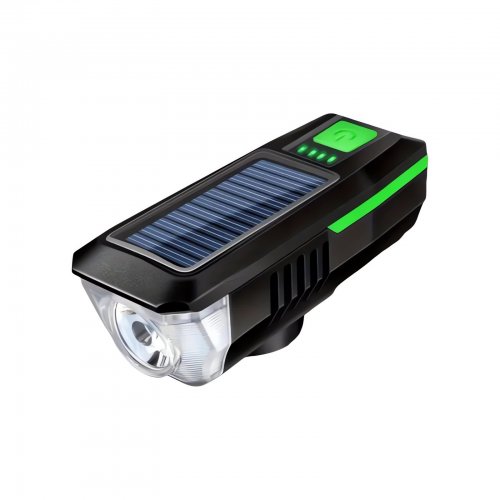 Verk 14491 USB LED svetlo na bicykel s klaksónom a solárnym nabíjaním, oranžové