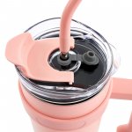 Pronett XJ5556 Termohrnek s uchem a brčkem, nerez, 1200 ml, ombre růžový