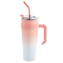 Pronett XJ5556 Termohrnek s uchem a brčkem, nerez, 1200 ml, ombre růžový