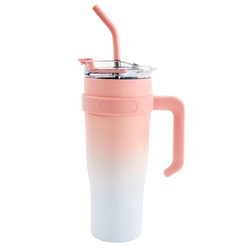 Pronett XJ5556 Termohrnek s uchem a brčkem, nerez, 1200 ml, ombre růžový