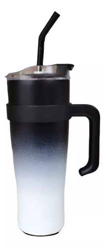 Pronett XJ5556 Termohrnček s uchom a slamkou, nerez, 1200 ml, ombre čierny