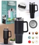 Pronett XJ5555 Termohrnek s uchem a brčkem, nerez, 1200 ml, černý