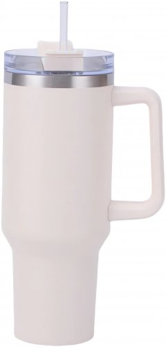 Pronett XJ5555 Termohrnek s uchem a brčkem, nerez, 1200 ml, bílý