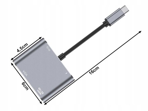 Verk 06344 Převodník USB-C na HDMI 4k, VGA rozbočovač USB 3.0 USB-C 