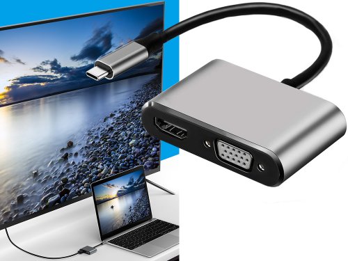 Verk 06344 Převodník USB-C na HDMI 4k, VGA rozbočovač USB 3.0 USB-C 