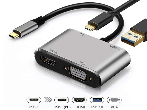 Verk 06344 Převodník USB-C na HDMI 4k, VGA rozbočovač USB 3.0 USB-C 