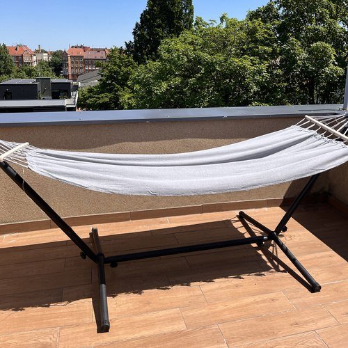 Gardlov 25466 Houpací hamaka pro dva s ocelovým stojanem, šedá