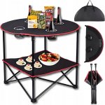 KIK KX3261 Skladací kempingový stolík s držiakmi na poháre 70 cm, čierny
