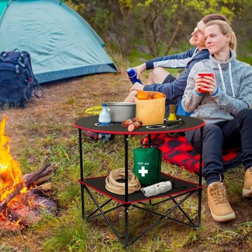 KIK KX3261 Skladací kempingový stolík s držiakmi na poháre 70 cm, čierny