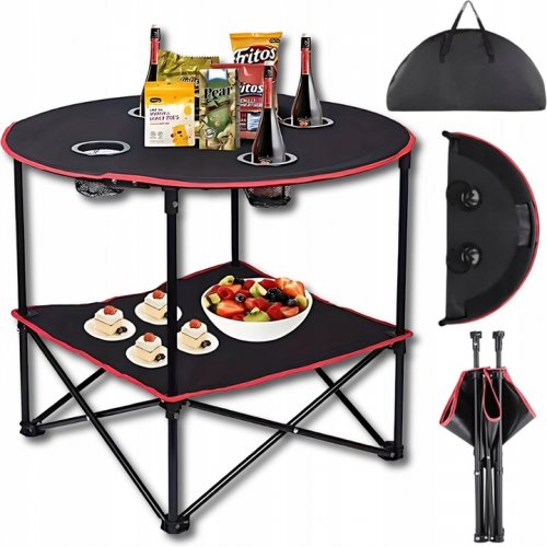 KIK KX3261 Skladací kempingový stolík s držiakmi na poháre 70 cm, čierny