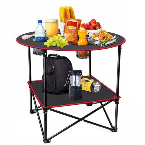 KIK KX3261 Skladací kempingový stolík s držiakmi na poháre 70 cm, čierny