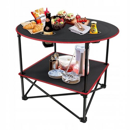 KIK KX3261 Skladací kempingový stolík s držiakmi na poháre 70 cm, čierny