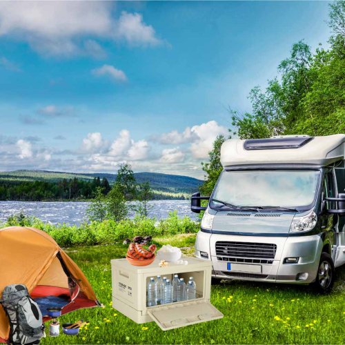 KIK KX3281 Skládací box na kempování 40 x 29 x 24 cm, světle šedý