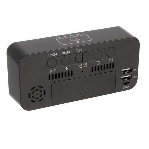 Izoxis 24736 Multifunkční zrcadlové hodiny s budíkem a teploměrem černé