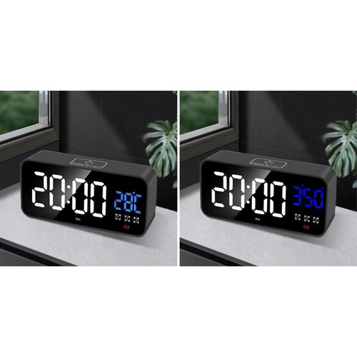 Izoxis 24736 Multifunkční zrcadlové hodiny s budíkem a teploměrem černé