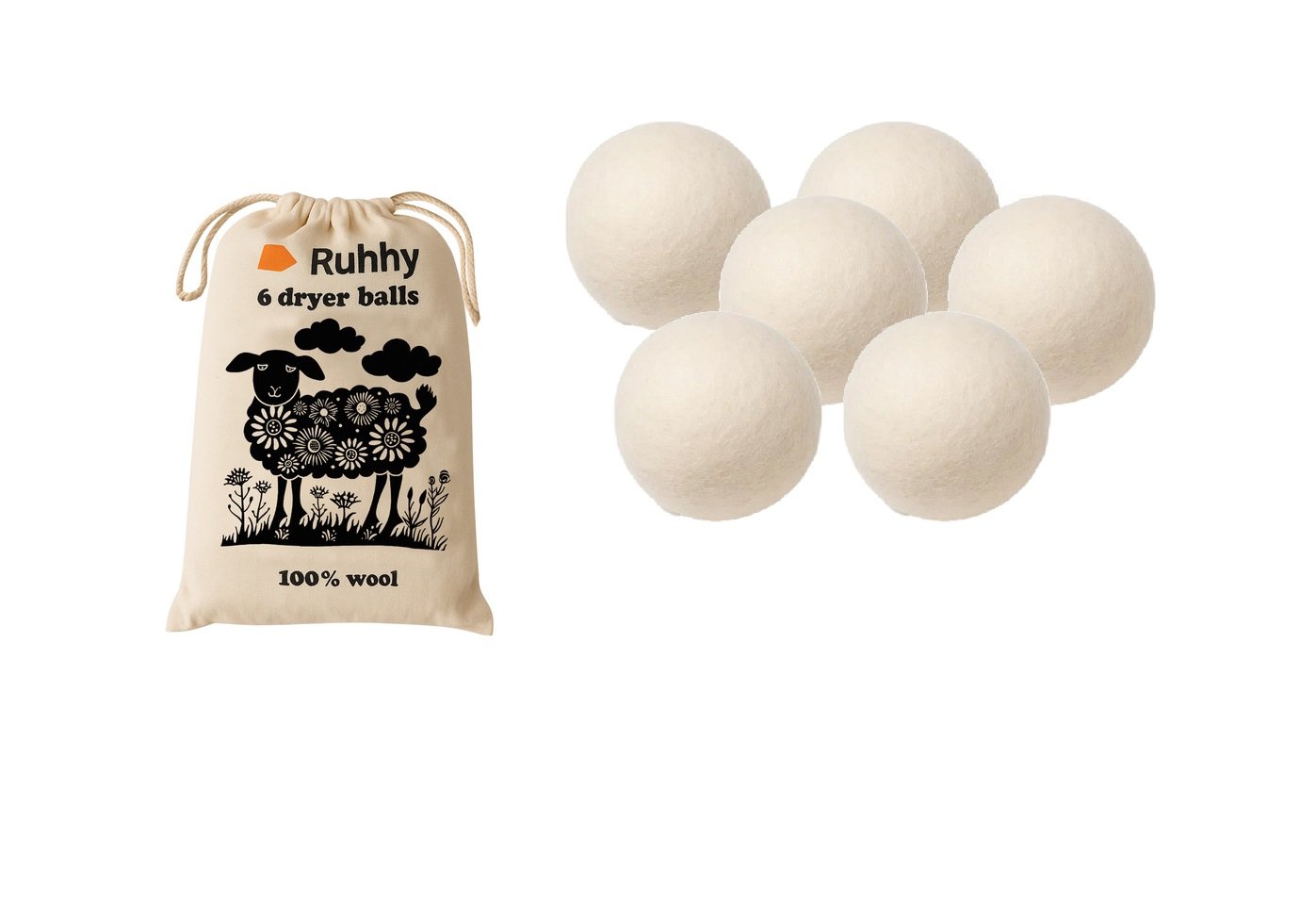 Ruhhy 25704 Vlněné koule do sušičky prádla 6 ks
