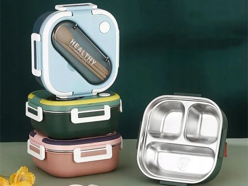 Verk 07332 Svačinový box s přihrádkami a příborem 1000 ml, růžový