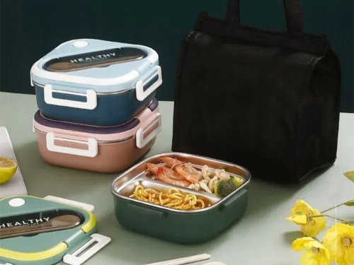 Verk 07332 Svačinový box s přihrádkami a příborem 1000 ml, růžový