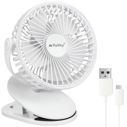 Ruhhy 25566 Ventilátor s klipom USB, 1200 mAh, USB-C, biely