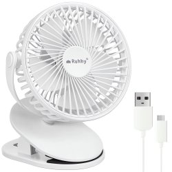 Ruhhy 25566 Ventilátor s klipom USB, 1200 mAh, USB-C, biely