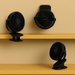Ruhhy 25567 Ventilátor s klipem USB, 1200 mAh, USB-C, černý