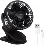 Ruhhy 25567 Ventilátor s klipem USB, 1200 mAh, USB-C, černý
