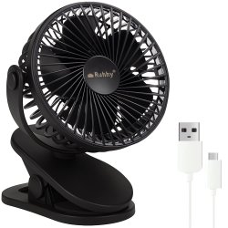 Ruhhy 25567 Ventilátor s klipom USB, 1200 mAh, USB-C, čierny