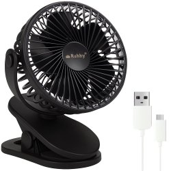 Ruhhy 25567 Ventilátor s klipem USB, 1200 mAh, USB-C, černý