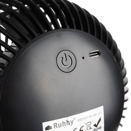Ruhhy 25567 Ventilátor s klipem USB, 1200 mAh, USB-C, černý